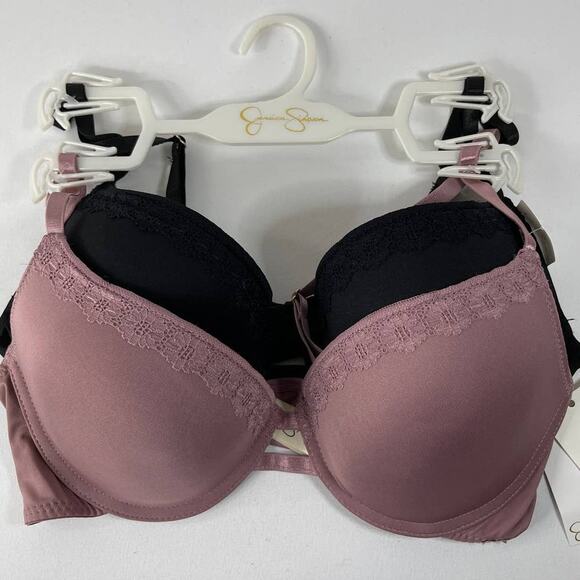 Jessica Simpson Plunge Bra with Flirty Front Lace Detail 2 pack Size 36C NEW - Picture 1 of 13